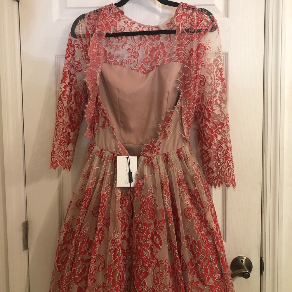 Alexis Lace Red/Nude Sample Dress